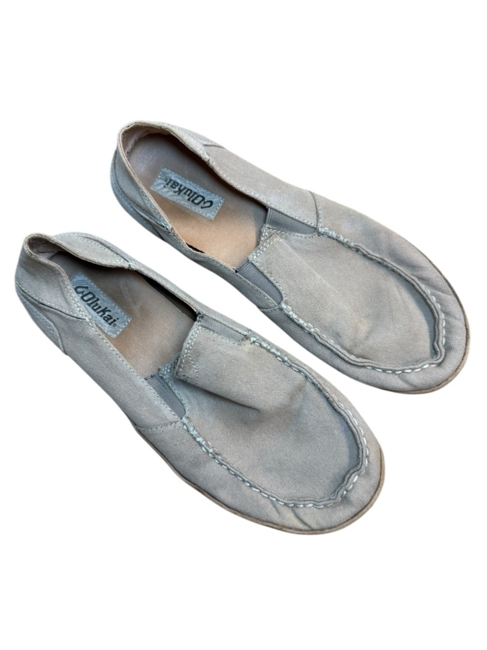 OluKai Men's Slip-On Loafers in Light Gray Canvas - US Size 10.5